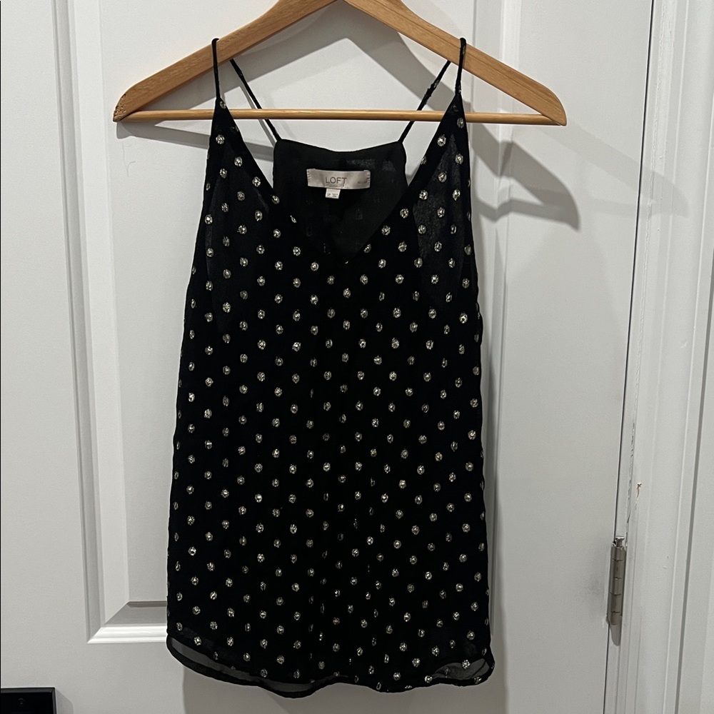 LOFT Black Camisole with Metallic‎ Gold Dots, Size Small Petite